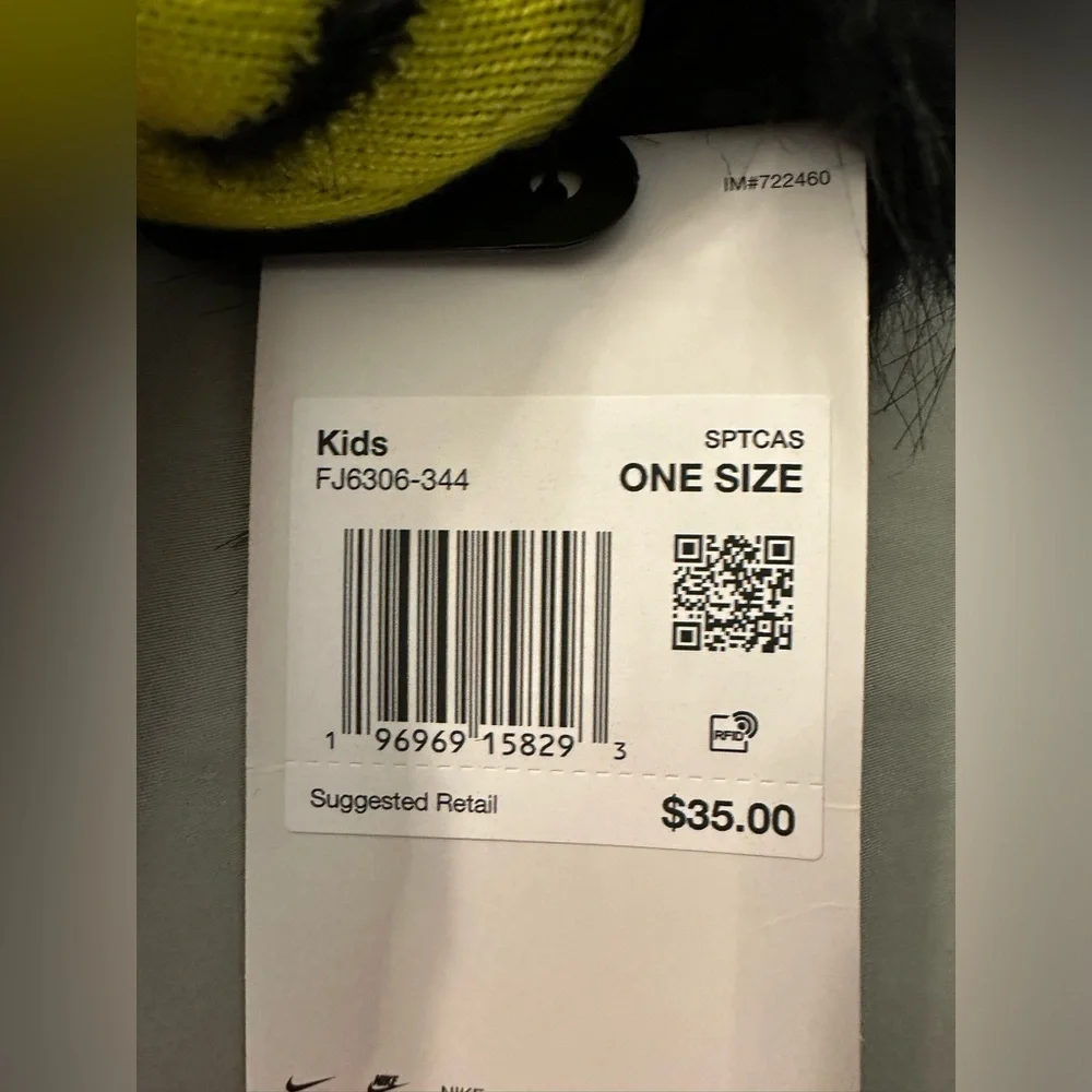 Nike Boys Faux Fir Pom Pom Beanie in Black and Neon Yellow